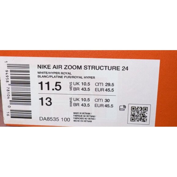 Nike Air Zoom Structure 24 Mens Athletic Running Shoes Size 11.5 White Blue - Picture 9 of 9